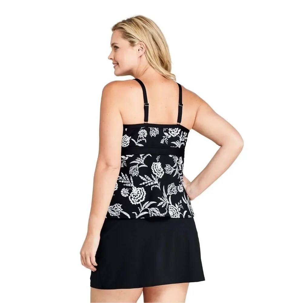 Land’s End Plus high neck modest soft cup Tankini top black multi floral 14D - Picture 2 of 7